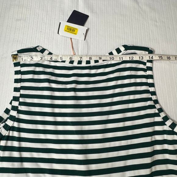 NWT SKIES ARE BLUE Top L Green White Stripe Sleeveless Tie Waist Soft Knit - Picture 7 of 7